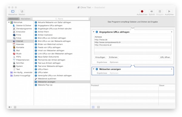 automator display webpages