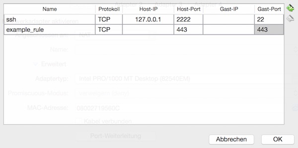 VirtualBox port forwarding editor