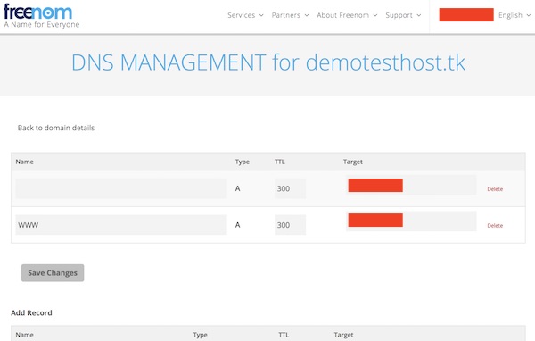 Freenom dns management