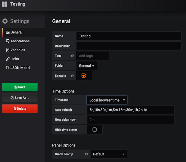 Grafana Dashboard Settings