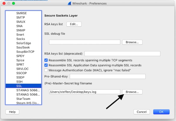 Wireshark SSL Settings