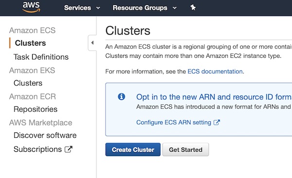 AWS ECS create cluster