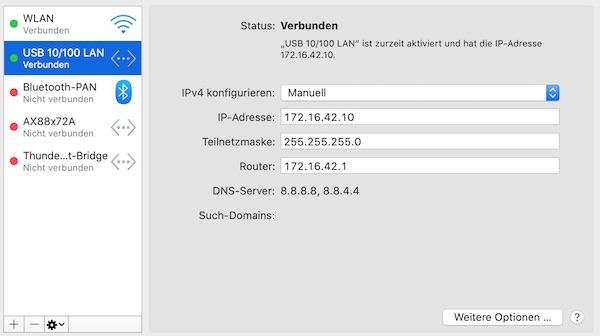 macOS - Wifi Pineapple IP configuration
